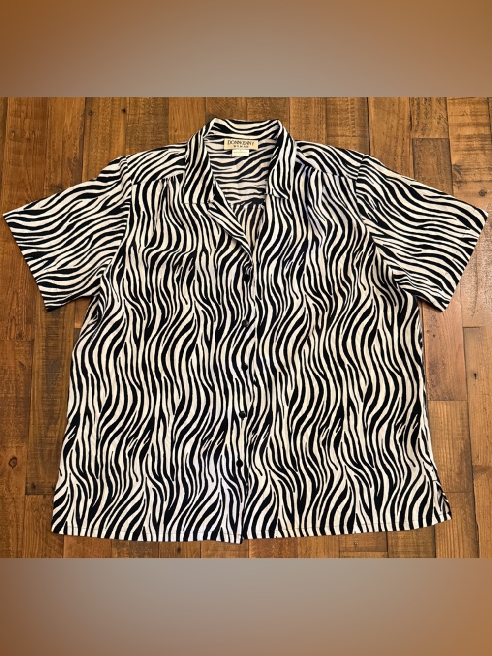 Donnkenny Woman Zebra Print Button-Up Shirt - Black & White